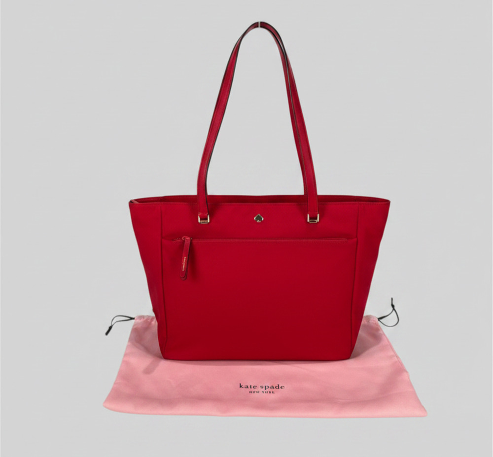 EUC Kate Spade Jae Medium Tote Bag Shoulder Bag RED Handbag Nylon Satchel